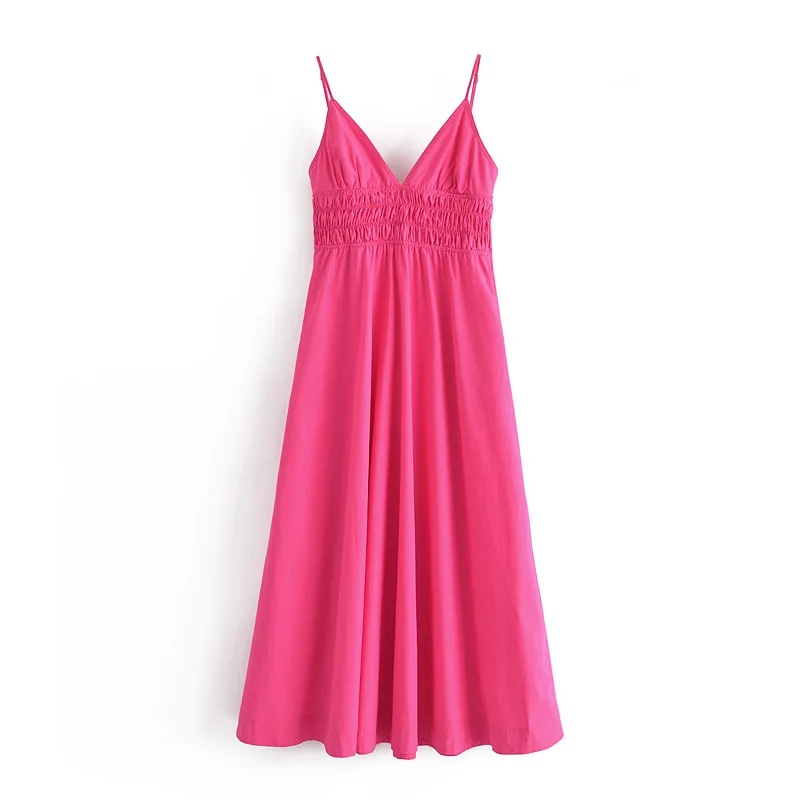 

FORERUN Summer Cotton Long Maxi Dresses Women V Neck Spaghetti Strap Sleeveless A Line Dresses Robe Femme Vestidos