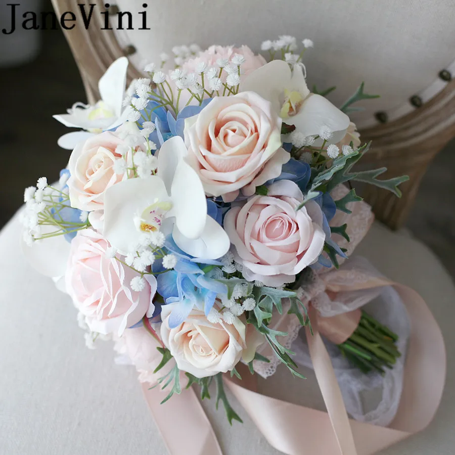 JaneVini искусственный Орхидея Свадебный букет шампанское Розовые розы Брошь