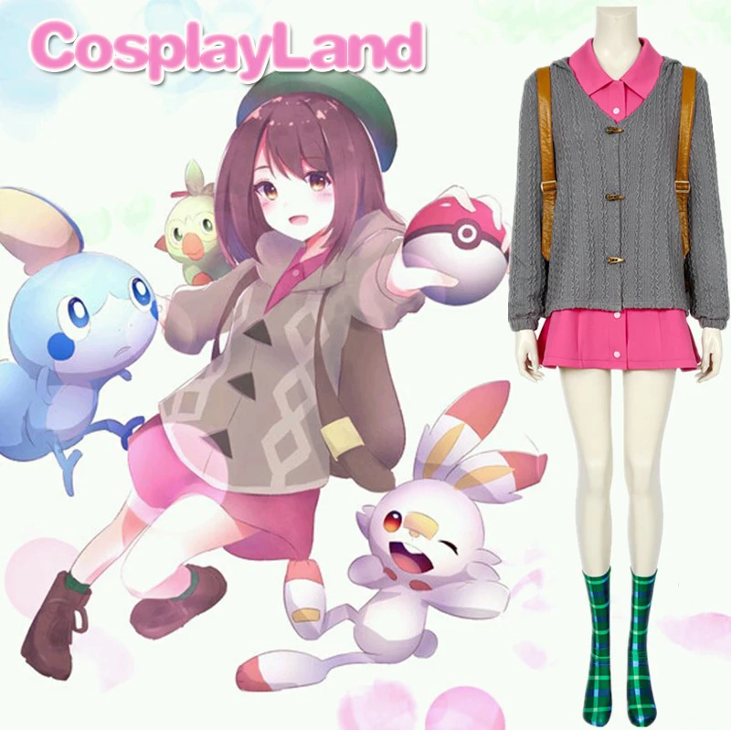 Костюм для косплея Покемон меч/щит платье Глории аниме меч и щит с зеленой шляпой