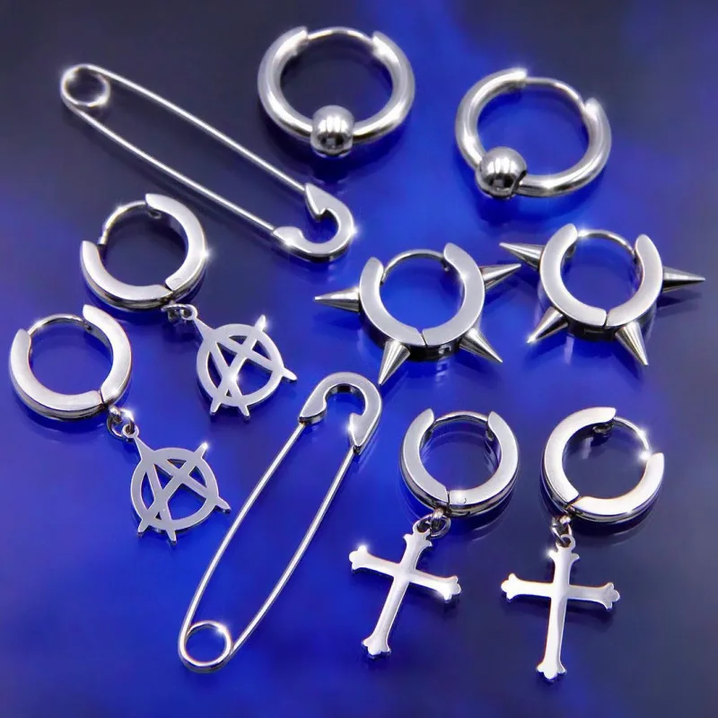 

INS Hiphop Punk Goth Cross Spike Dangle Hoop Earrings for Women Men Anti-allergic Titanium Stainless Steel Pin Cool Earrings