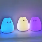 Силиконовый светильник с питанием от батарейки AAA, 7 цветов, в виде животного, кошки, сенсорный светодиодный светильник, мягкий силиконовый ночник с 3D рисунком, милый мультяшный Настольный светильник для малышей