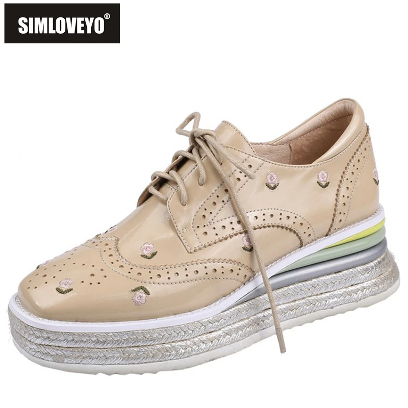 

SIMLOVEYO Новинка 2021 г. Женские туфли на платформе с квадратным носком на каблуке 5 см лакированные мягкие дышащие британские повседневные летни...