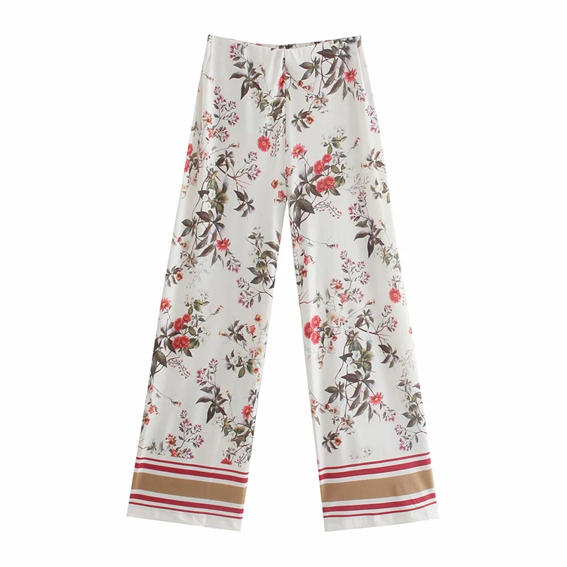 

WXWT Za 2021 Summer Women Floral Print 2 Piece Set Short Sleeve Shirt And Elastic Waist Pants OZZ1180