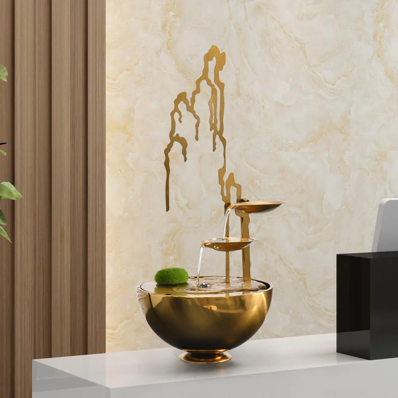 

GY Small Fish Tank Small Golden Water Circulation Desktop Mini Nordic Light Luxury round Office Art Ornaments