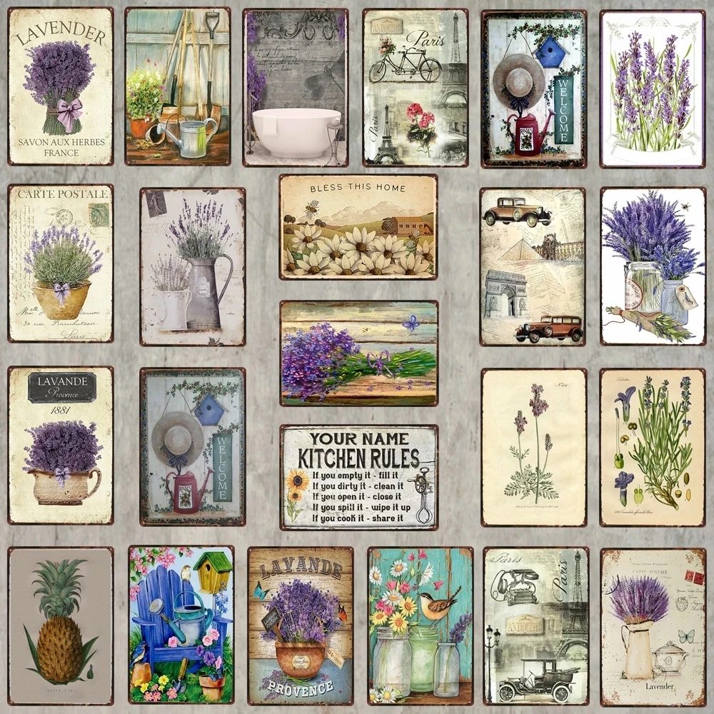 

2021 New Decorative Signs Lavender Flowers Plaque Metal Vintage Wall Bar Home Art Retro Farmhouse Decor 30X20Cm Metal Poster