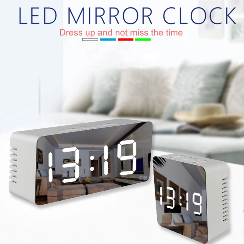 Светодиодные цифровые часы зеркальные настольные с функцией повтора для спальни
