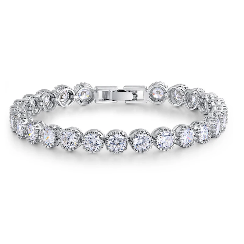 

Luxury 4mm Round CZ silver color on hand Tennis Bracelet & Bangles For Women Jewelry Wedding Valentine's Day Gift S4785