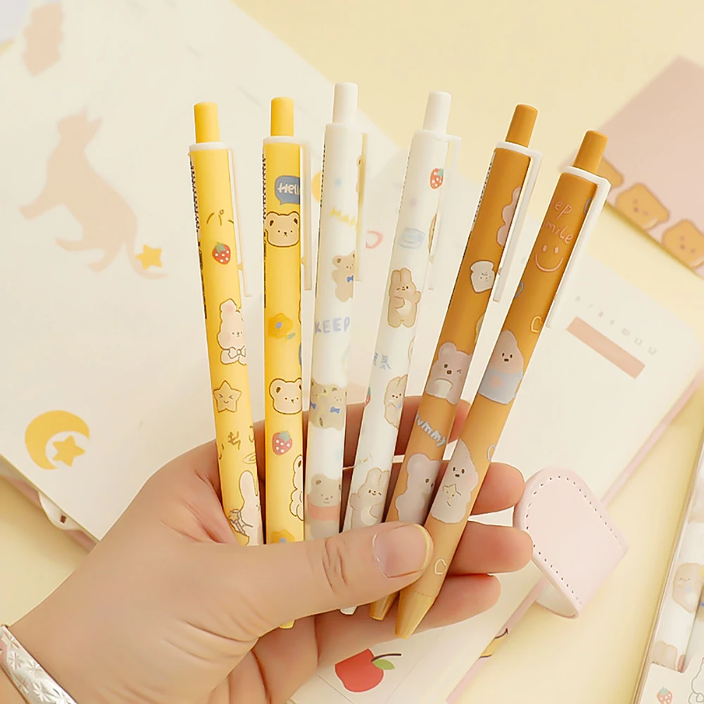 

6Pcs/Set Kawaii Cartoon Press Gel Pen Set 0.5mm Black Pens Student Cute Signing Pen Office Stationary Supplies
