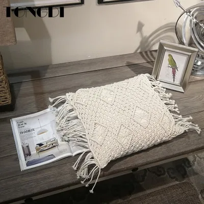 TONGDI Boho диван ручной работы Шерстяная трикотажная Подушка Чехол с внутренним 45x45