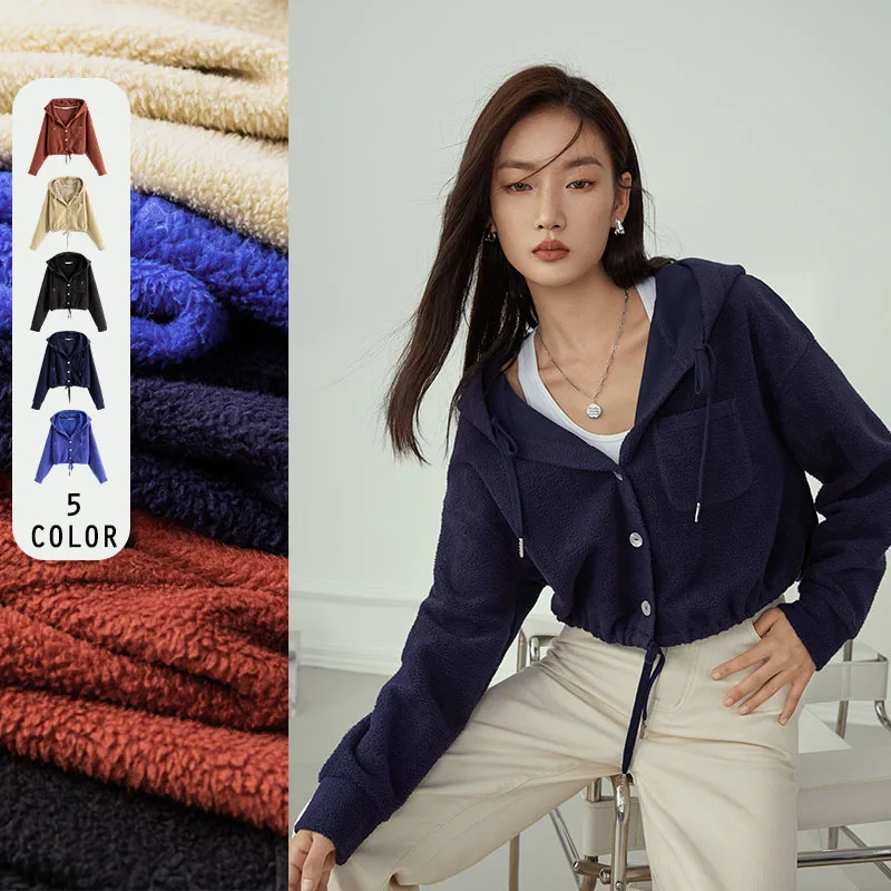 Женская укороченная Толстовка fansilзанен Повседневная из овечьей шерсти на молнии