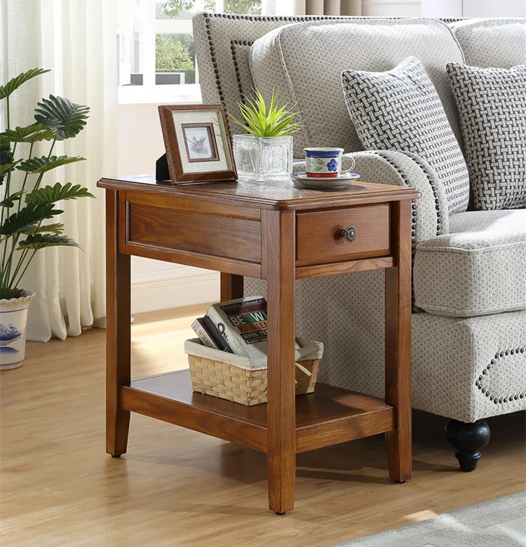 Modern rectangular corner living room solid wood small table simple American sofa side coffee telephone |