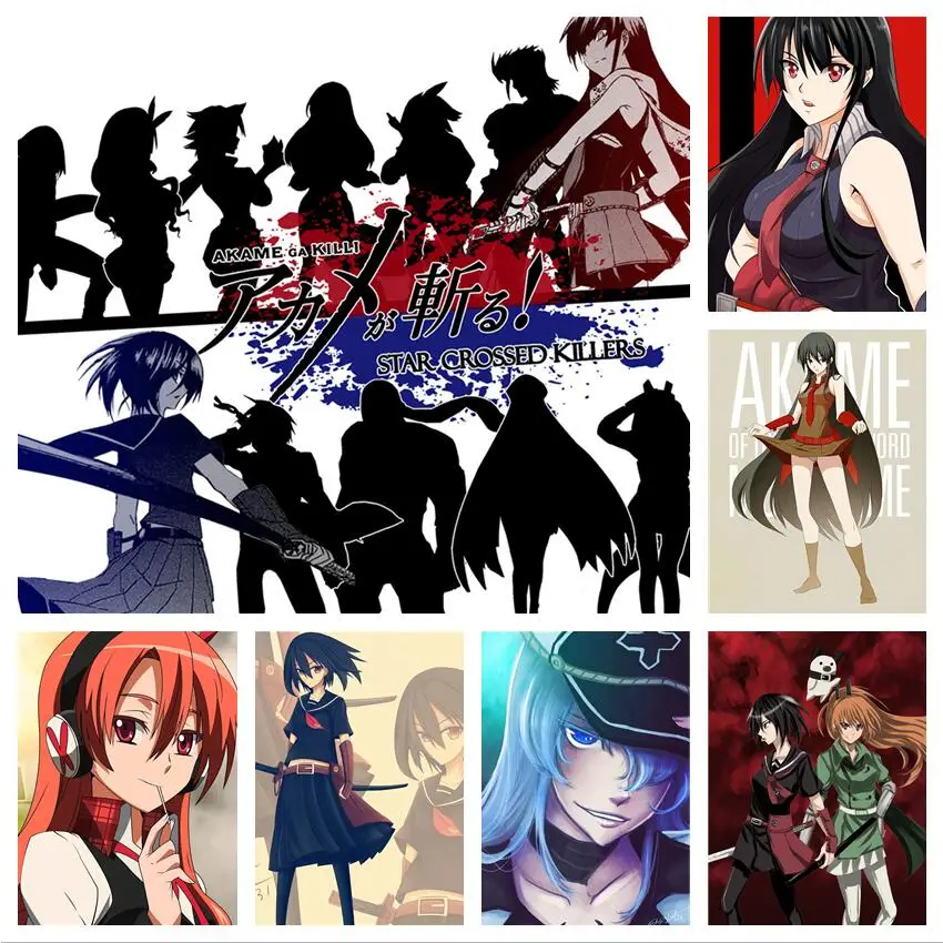 Аниме постеры WTQ Akame Ga KILL! Картина на холсте с ночным Рейдом Татсуми Акаме Мина