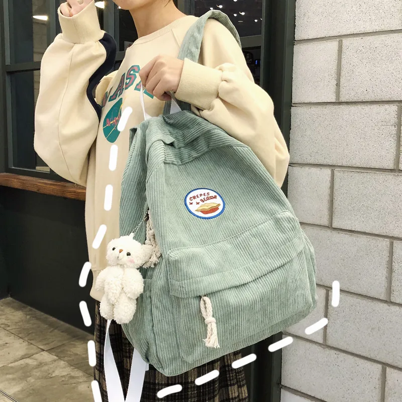 Женский вельветовый рюкзак с мультипликационным рисунком модная простая