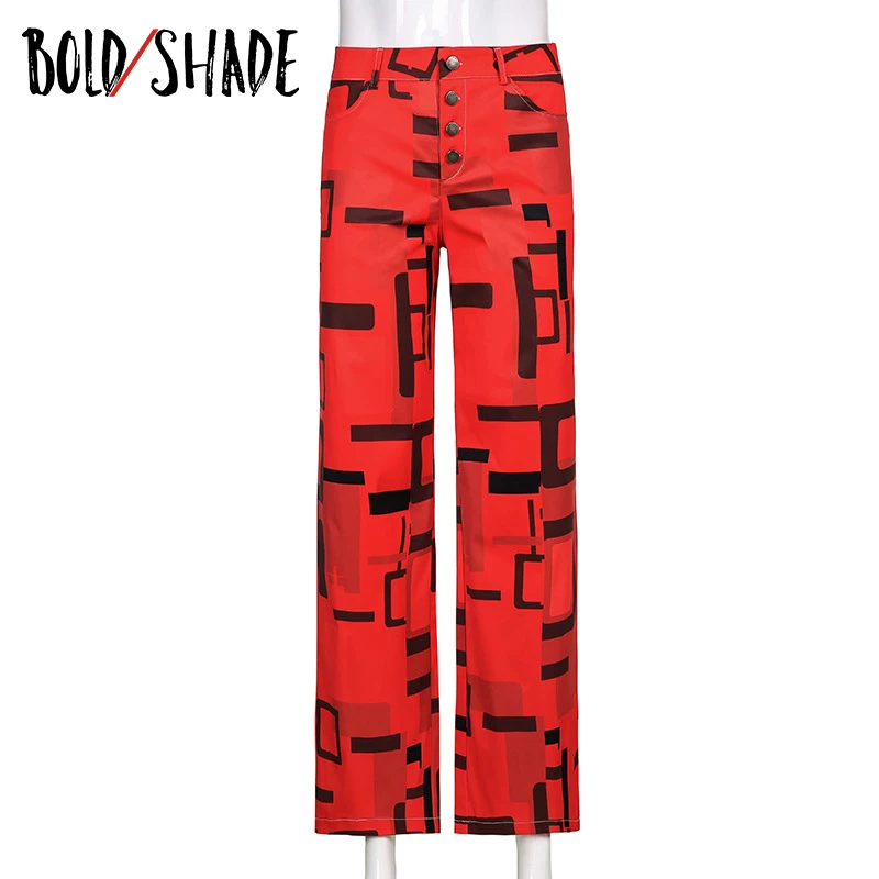 

Bold Shade Indie Aesthetic Fashion Pants Graphic Print High Waist Straight Trousers Women E-girl Harajuku Style Pants Summer