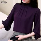 Blusas 2021 шифоновая блузка, женская верхняя одежда, Осенний Повседневный фонарь рукав женская рубашка Элегантная Модная одежда и фиолетовом цветах, одежда новая 93A