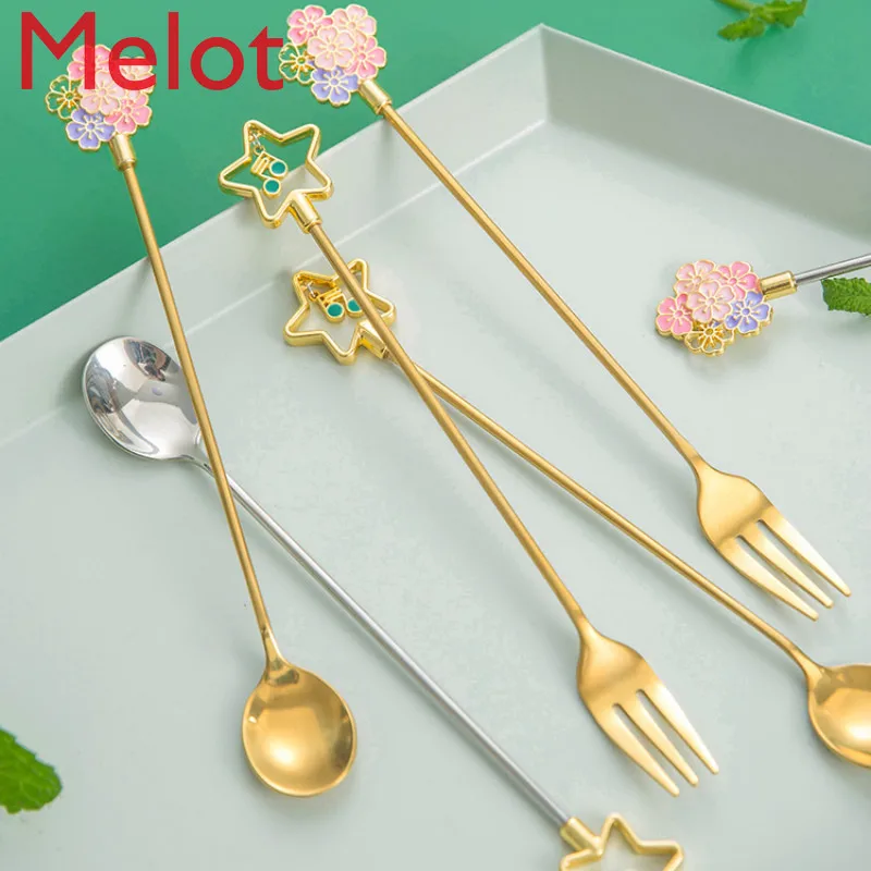 

Japanese Creative Cute Stainless Steel Coffee Spoon Modern Household Exquisite Coffee Long Handle Stirring Spoon Kitchen Decor