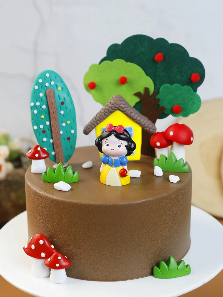 

Cake Topper Girls Princess Series Doll Ornaments Romantic home woods happy Birthday Party Flags mushroom ceram Cake Decoration