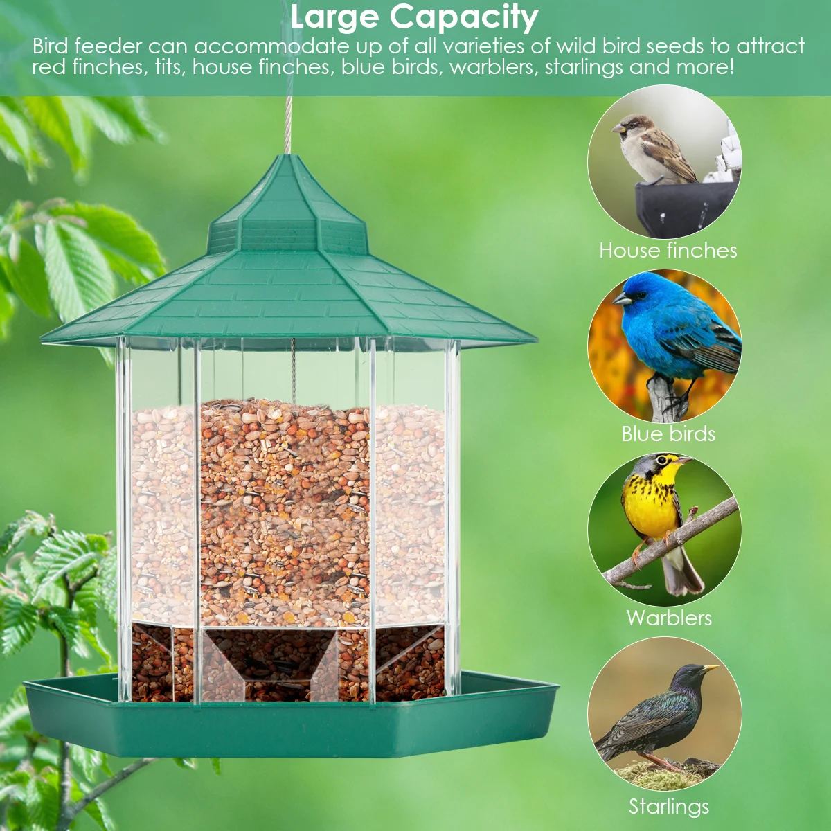 

Bird Feeder Plastic Hanging Bird Feeder With Roof For Outdoor Garden Patio Backyard