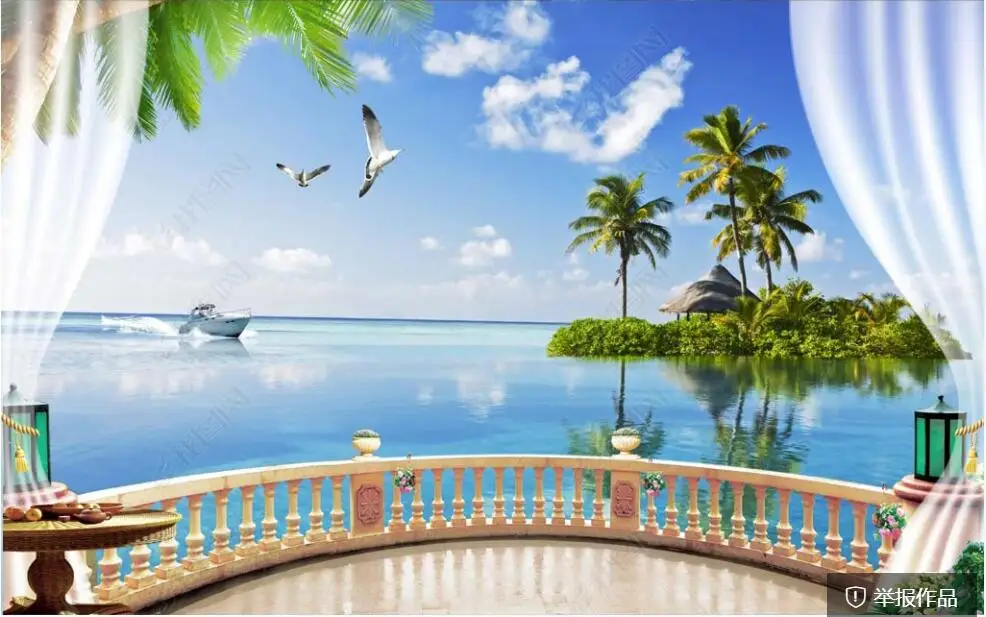 Custom mural 3d photo wallpaper Balcony coconut palm tree landscape home decor living room wall paper for in rolls |