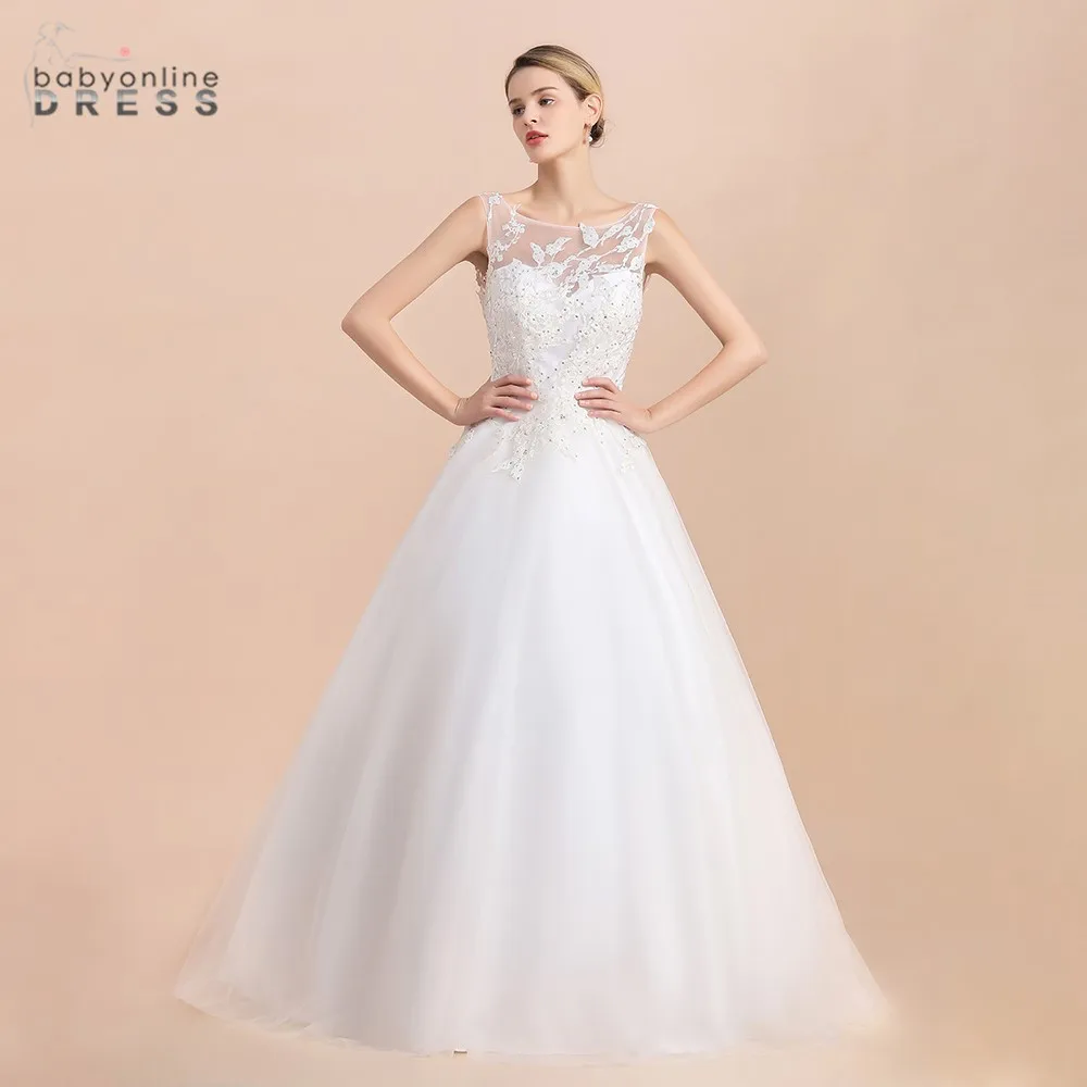 Женское длинное свадебное платье ТРАПЕЦИЕВИДНОЕ С Бисером без рукавов|Свадебные