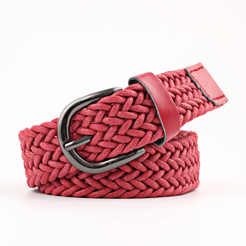 

103cm Women Stretch Twist Woven Belt Wax Rope Braided Waistband Fashion Casual Female Belt For Jeans Dress Metal Buckle Belts