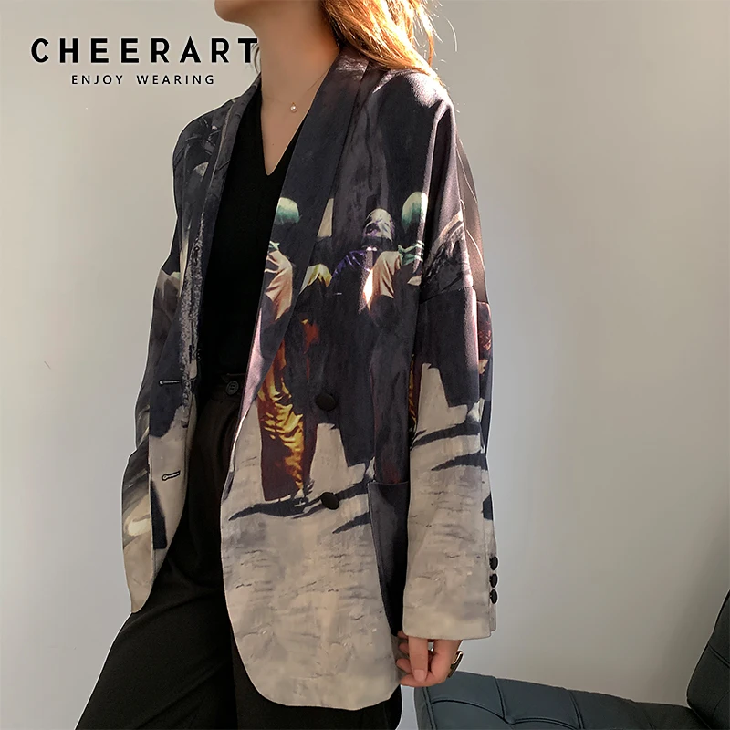 

CHEERART 2020 Designer Women Blazers And Jackets Print Patchwork Plus Size Blazer Loose High Street Fashion Autumn Spring Blazer
