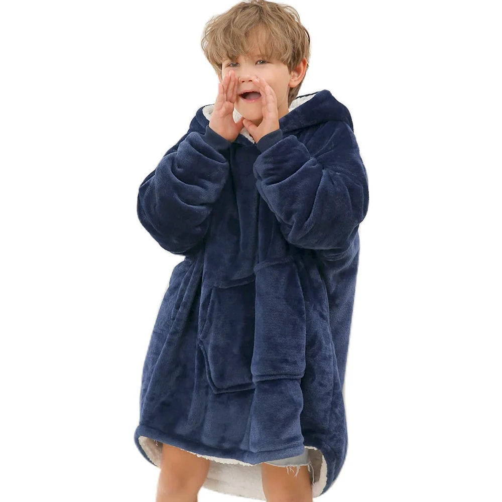 Yjj Sherpa koc z rękawami zimowa bluza z kapturem koc z polaru koce z mikrofibry bluza z kapturem ponadgabarytowy płaszcz dla dzieci