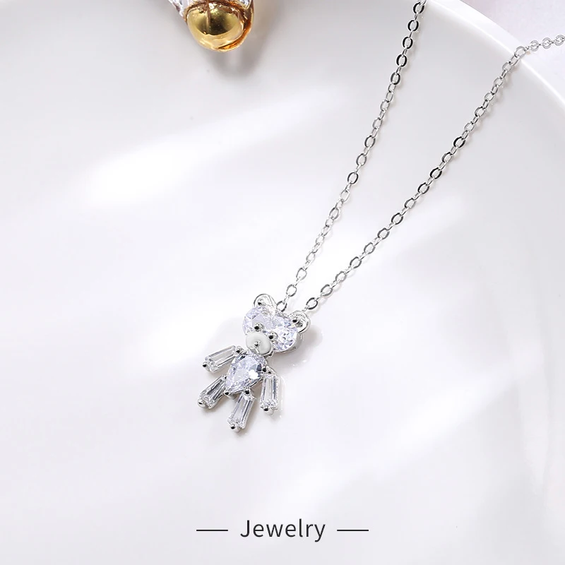 

Wholesale High Quality Real S925 Sterling Silver Pure Fine Jewelry New Bear Necklace Pendant Set Jewel Chain Accessories Jewel