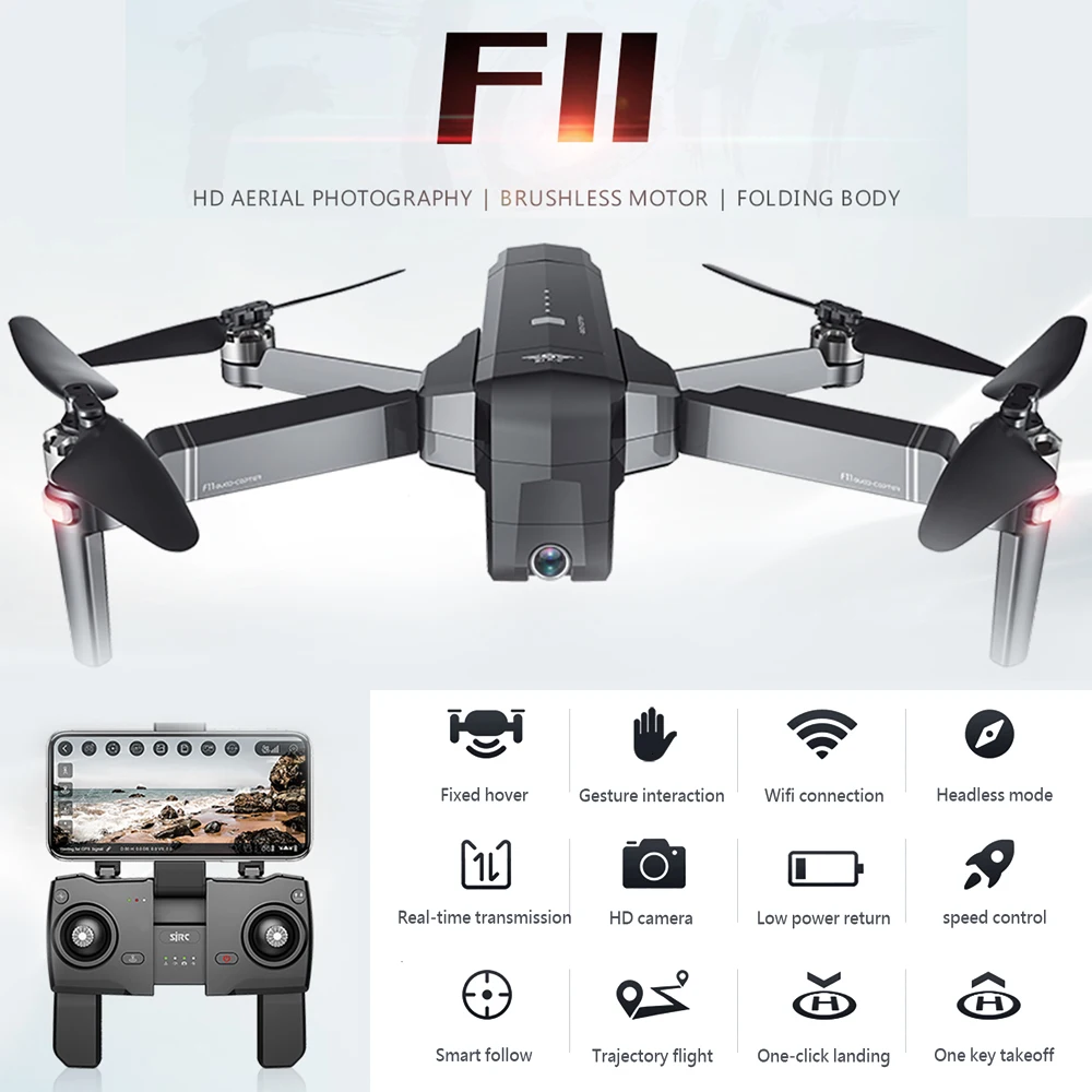 Новый GPS Дрон Wi-Fi FPV Вертолет F11 складной с бесщеточным двигателем Quadcopter полета 25