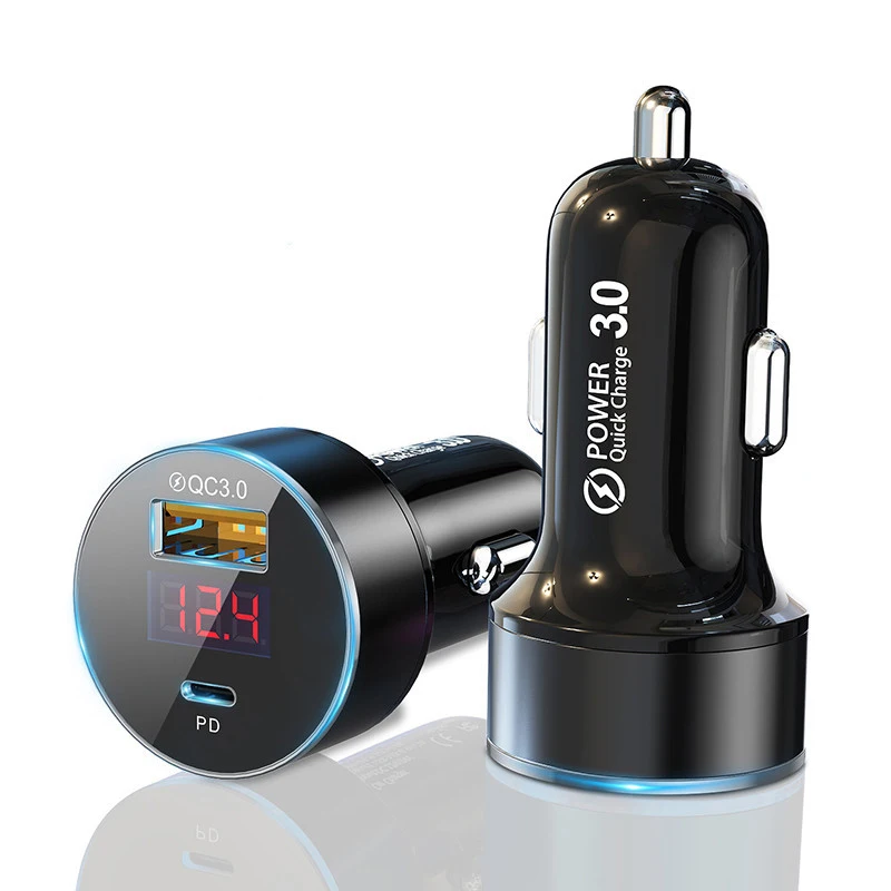 Блок для зарядки аккумулятора QC3.0 Dual Poet USB Type C автомобильное зарядное устройство