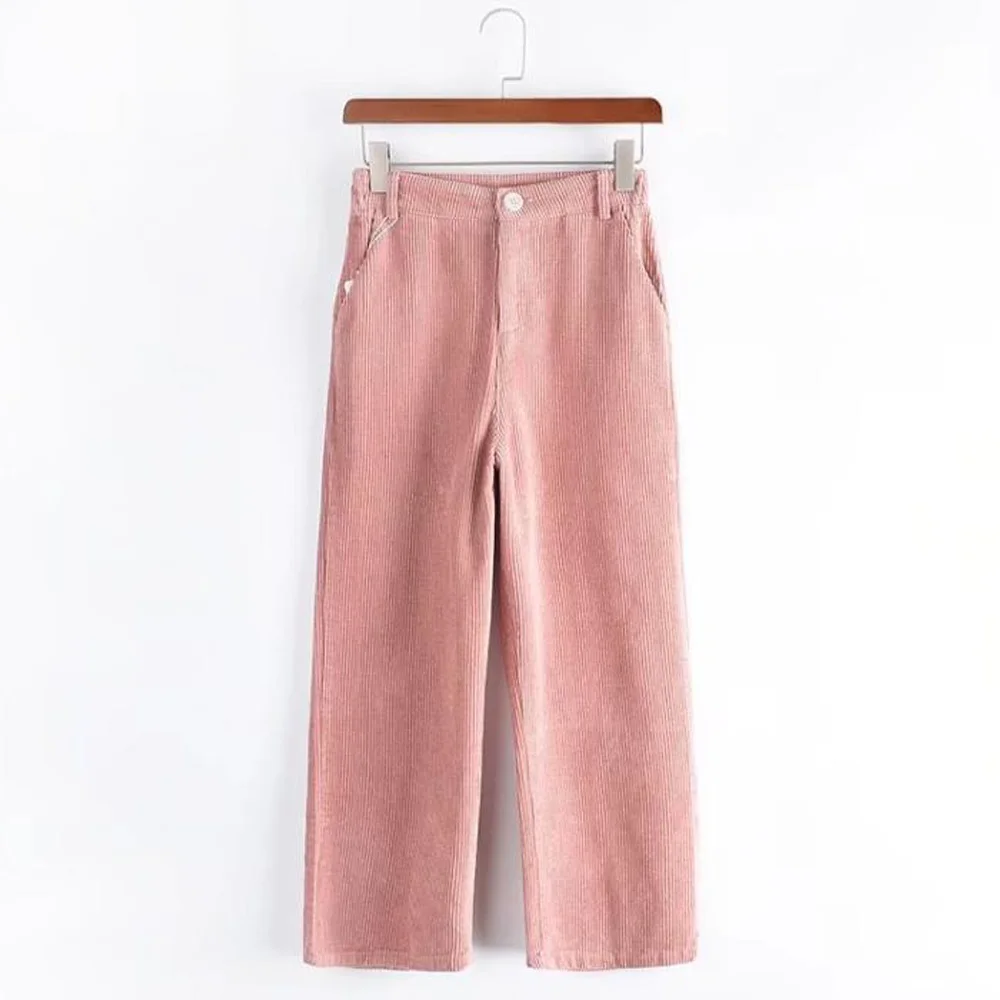 

Womens Pants Autumn Casual Loose Corduroy Wide Leg Pants Female Lady New Vintage Long Trousers Women Pantalon Femme