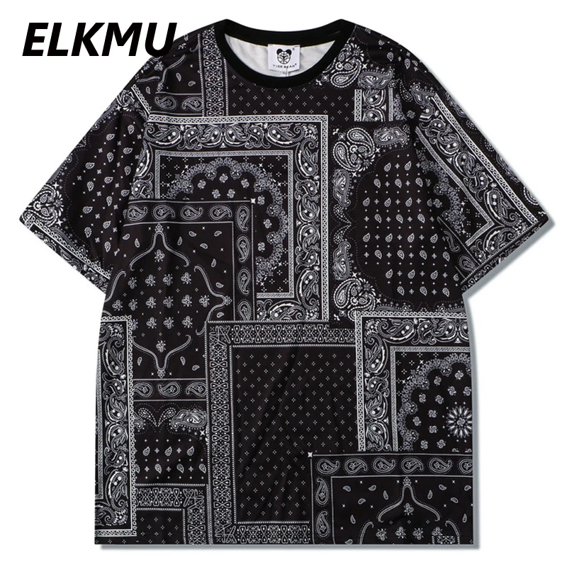 

Уличная одежда ELKMU в стиле Харадзюку, бандана, футболка с принтом пейсли, мужские летние топы, футболки, мужская футболка с коротким рукавом ...