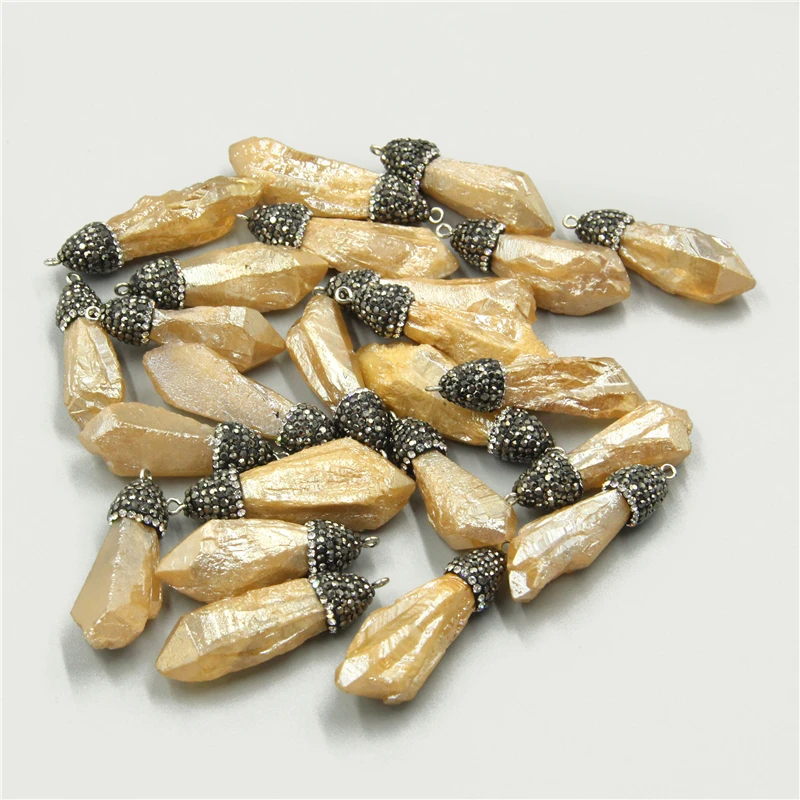 

Factory Price Natural Stone Pendants Orange Quartz Gem Stone Pendants Cubic Zircon Rhinestone Necklace Irregular Pendulum Charm