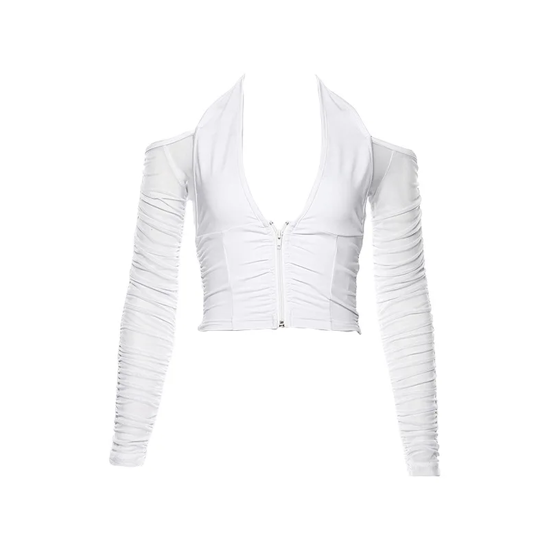 

Tops Women New White Long-sleeved Slim V-neck Bottoming Shirt Sexy Strapless T-shirt Women Crop Top Club Party Tee Shirt Summer