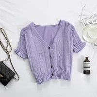 heliar t shirt women purple v neck button up summer tees short sleeve knitting casual street outwear t shirts for women tops