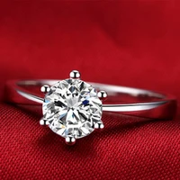 925 sterling silver light luxury six claw inlaid 1 carat super flash ring cold wind exquisite female ring open jewelry