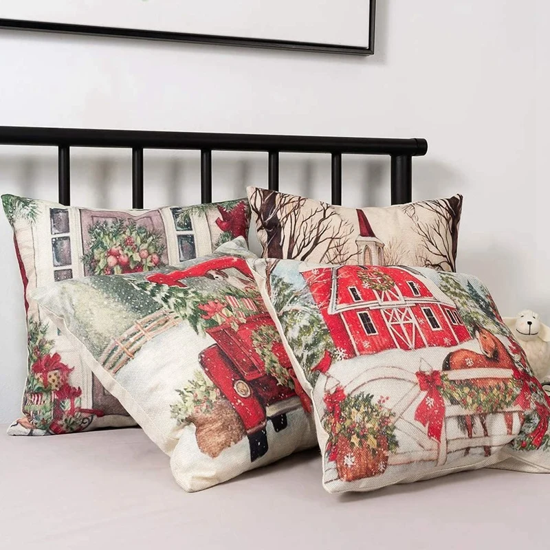 

8 Pcs Throw Pillow Covers Snowman Pillow Case Xmas Pillow Cushion Cover Decorative, 4 Pcs A & 4 Pcs B