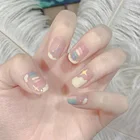 Радужные красочные красивые женские накладные ногти для дизайна ногтей крест Профессиональный цветок прозрачные девушки короткие гвозди накладные ногти полное покрытие Типсы