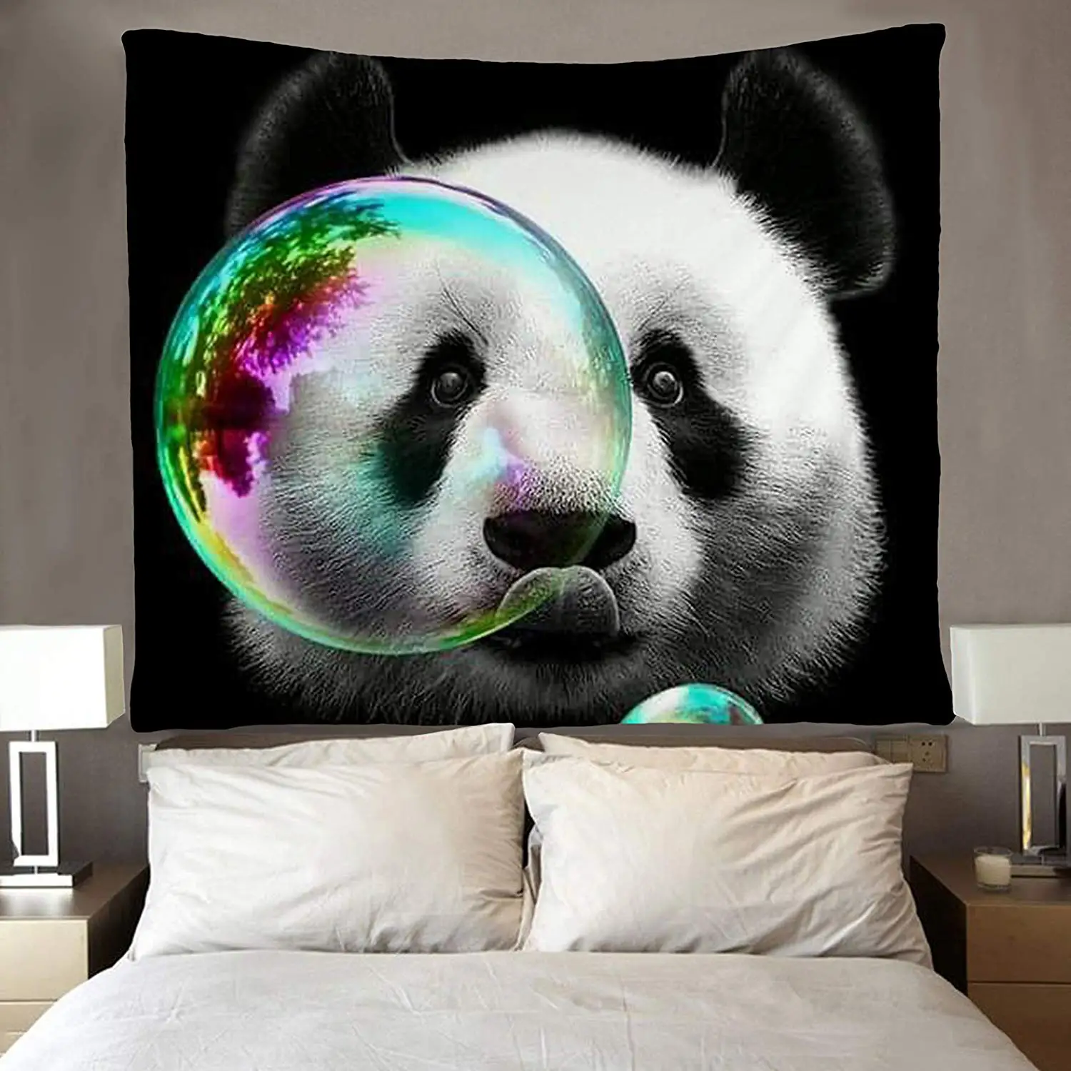 

Panda Tapestry Art Wall Hippie Art Panda Love Rainbow Lollipop Wall Hanging