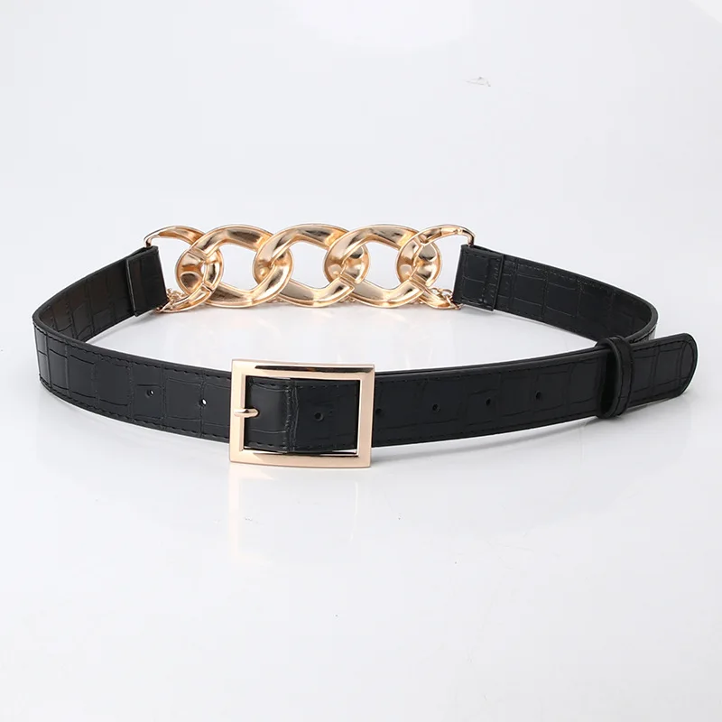 

New Women Belt Personality Fashion Street Photo Metal Chain Splicing Decoration Belt Versatile Clothing Female Accessories Belt