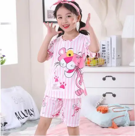 Летний Пижамный костюм для детей Детская одежда дома с короткими рукавами и