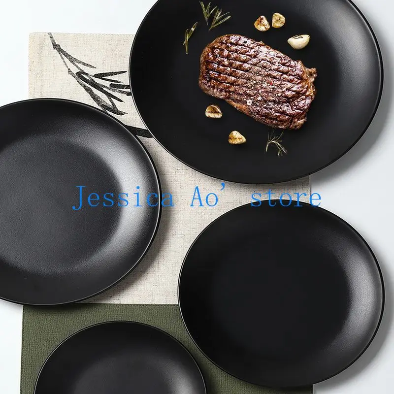 

2pcs 15-25cm Solid Color Black White Dinnerware Set Big Steak Plates Dinner Charger Plate Round Dinner Set Buffet Dishes