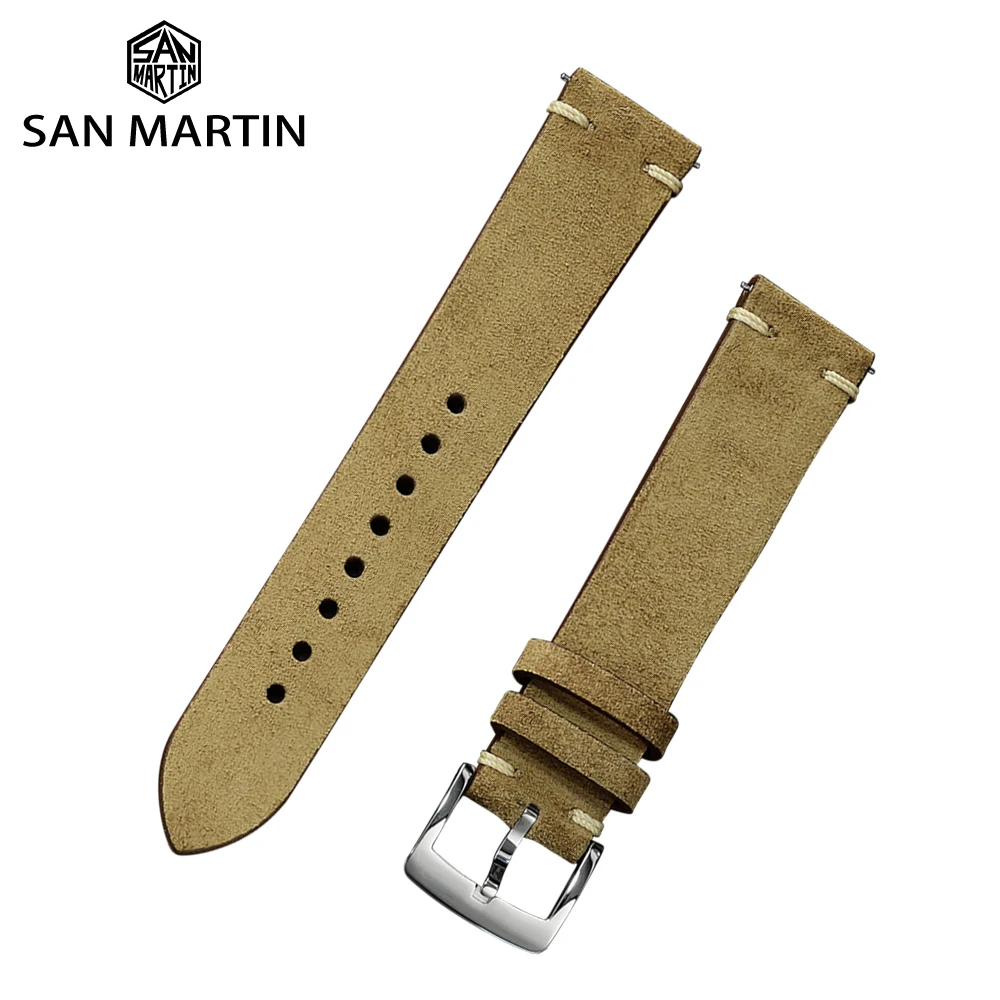 Ремешок San Martin из натуральной кожи для часов универсальный браслет нержавеющей