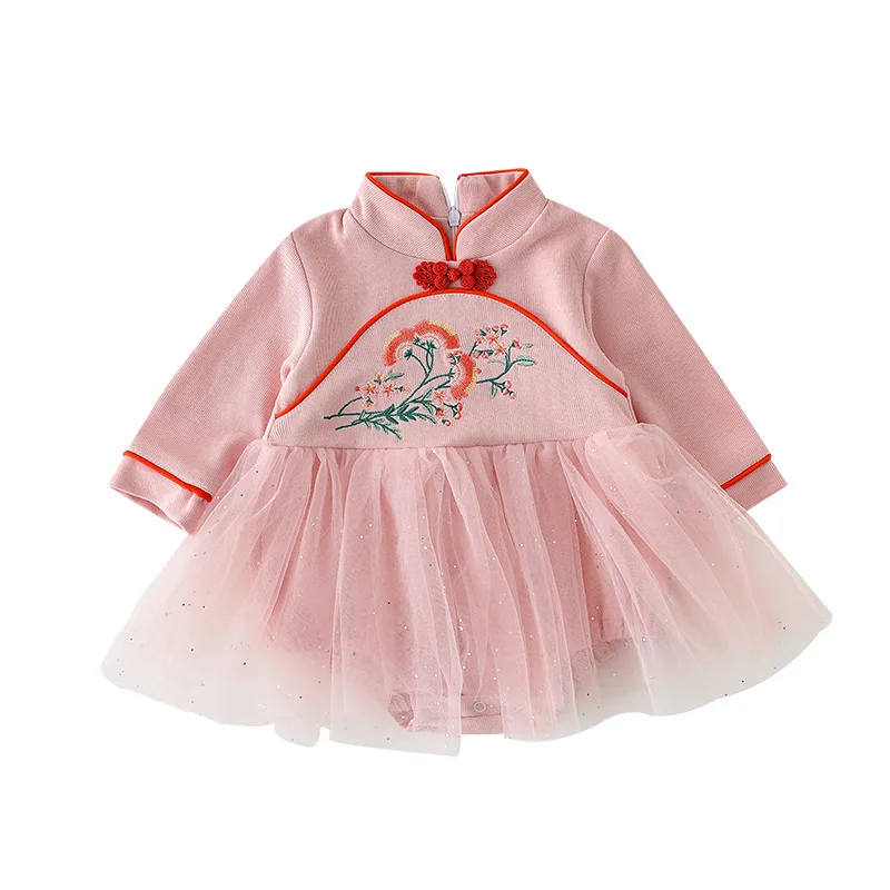 

Spring Princess Baby Girls Bodysuits Patchwork Mesh Skirts Embroidery Clothes Toddler Little Girls Jumpsuits Outfits