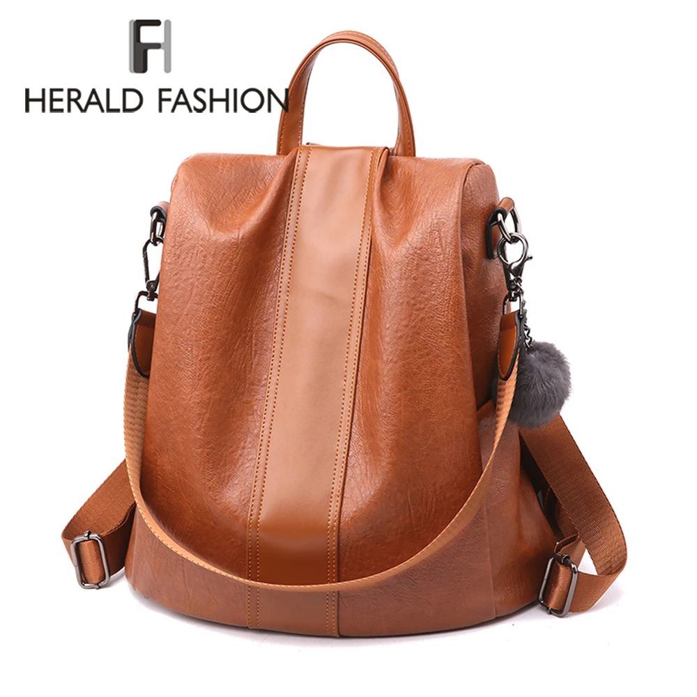 HERALD FASHION качественный кожаный женский рюкзак с защитой от кражи вместительная
