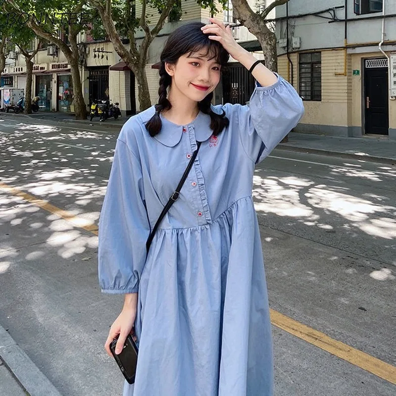 Женские платья с длинным рукавом плиссированные Модные свободные для девушек