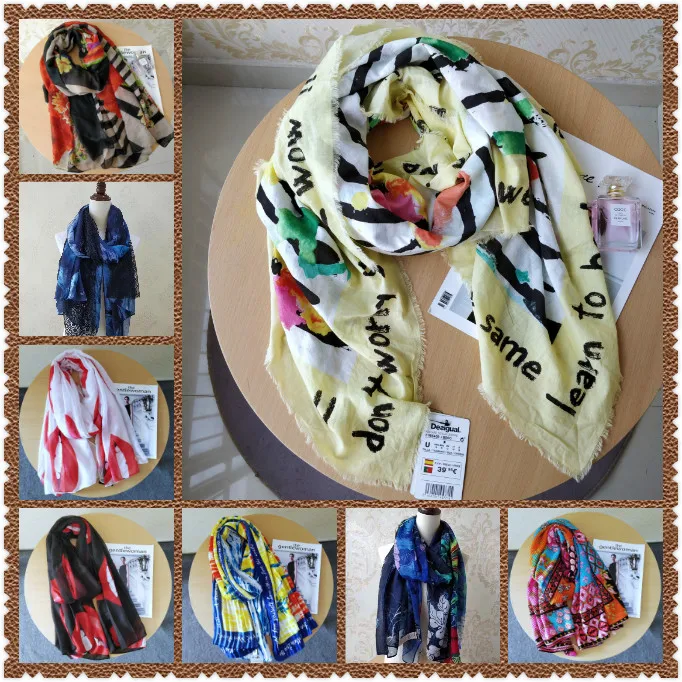 

2021desigual spain scarf women Spring and autumn 2020 flowers satin scarfs for ladies bandana scarf Sell like hot cakes