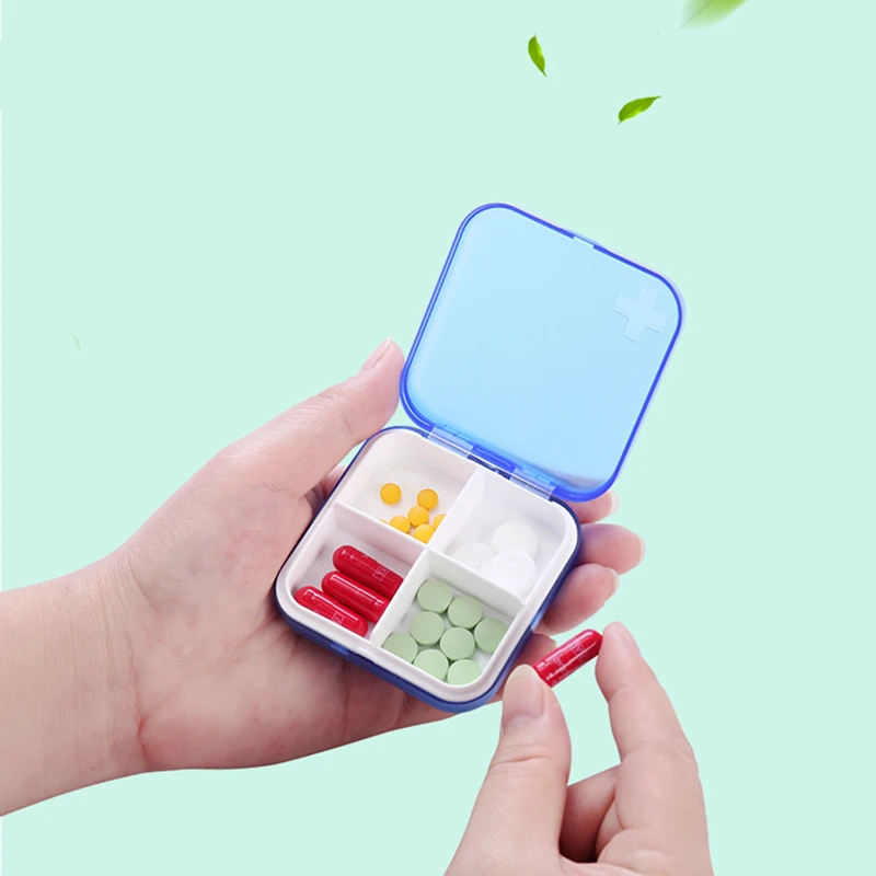 Пластиковый прозрачный дорожный органайзер для таблеток с 4 отделениями|Коробки