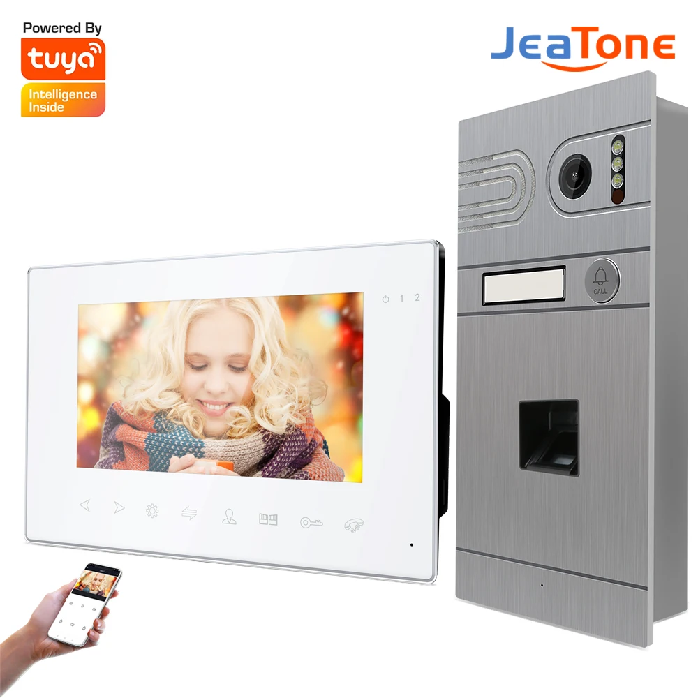 

Видеодомофон Jeatone, WiFi, разблокировка по отпечатку пальца, AHD 960P, умный дверной звонок, домофон для виллы, 120 °, дикий угол, дистанционное управл...