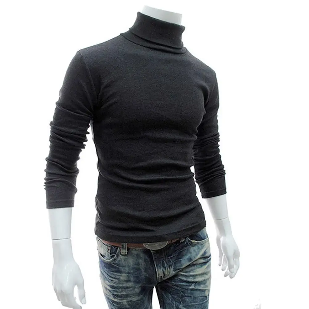 

Men Autumn Winter Solid Color Turtle Neck Cotton Pullover Thin Bottoming Shirt